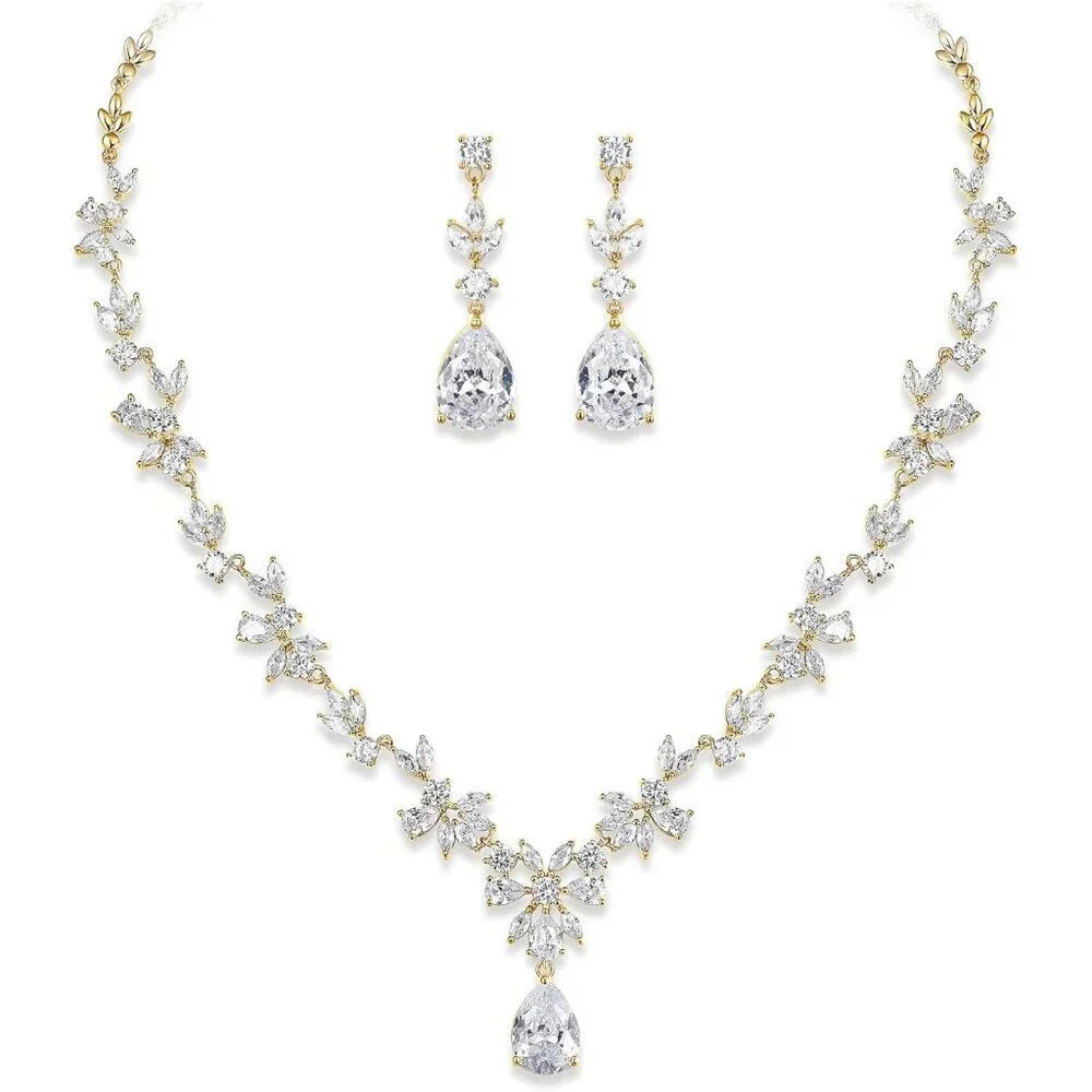 ❤️Women White Bridal Jewelry Set Flower Leaf Necklace Jewelry